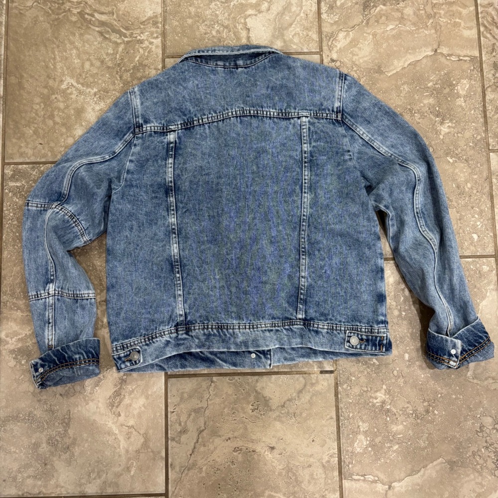 Free People Rumors  Blue Acid Wash Denim Trucker Jacket Womens Large‎ - Picture 8 of 16